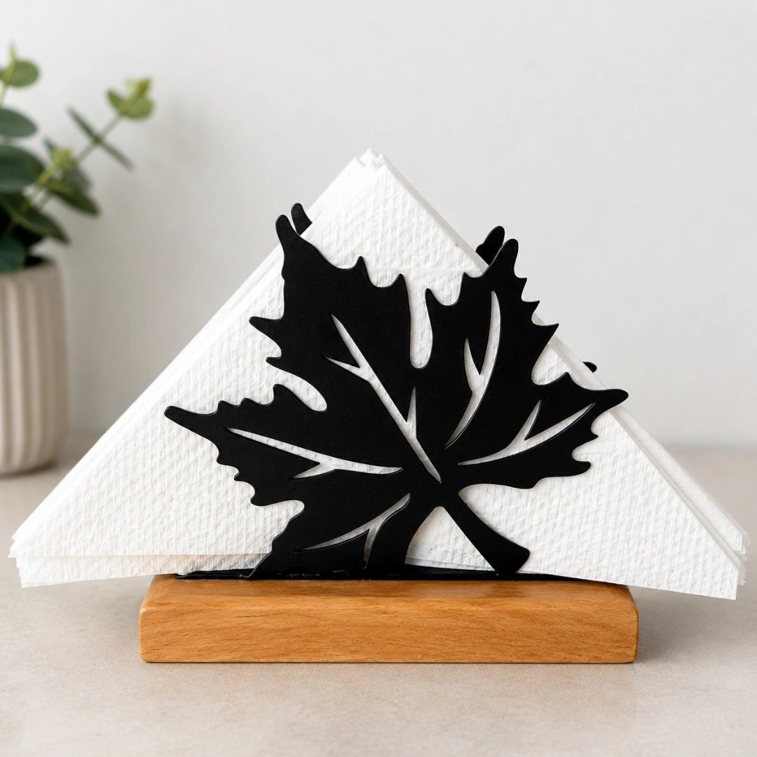 MapleLeaf Wooden Base Tissue Holder TW01ML